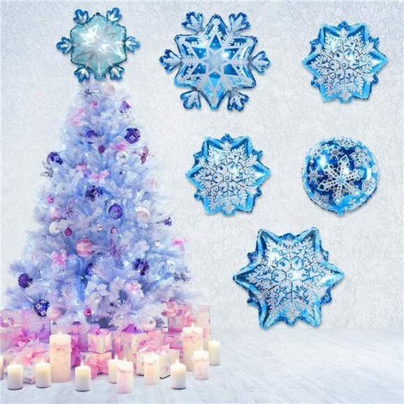 10 Pieces Large and Small Snowflake Balloons Snowflake Aluminum Foil - Picture 5 of 7